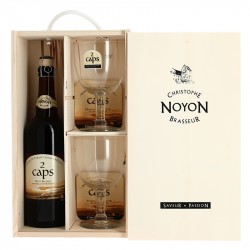 COFFRET 2 CAPS Bière BLONDE 75 cl + 2 VERRES
