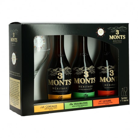 Bières TROIS MONTS Héritage Coffret Cadeau 3x33 cl + 1 Verre