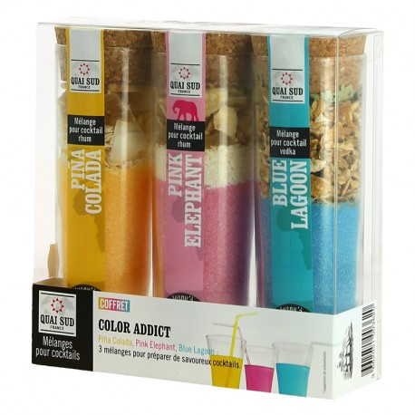 QUAI SUD Coffret COCKTAIL ADDICT 3 cocktails   Pina Colada, Pink Elephant, Blue Lagon