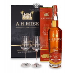 Coffret Cadeau Rhum AH Riise Ambre d'OR Rhum Vieux XO Traditionnel 70 cl  +2 Verres