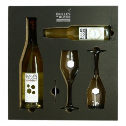 Coffret Hydromel Pétillant Bulles de Ruches au miel de Litchi 75 cl + 2 verres