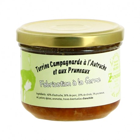 Terrine Campagnarde à la Viande d'Autruche et aux Pruneaux 200 Gr