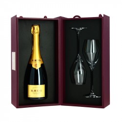 CHAMPAGNE KRUG 75 cl en COFFRET JOSEPH KRUG + 2 FLUTES RIEDEL
