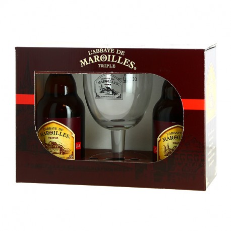 Bière de l'Abbaye de MAROILLES Coffret de 2 x 33 cl + 1 Verre