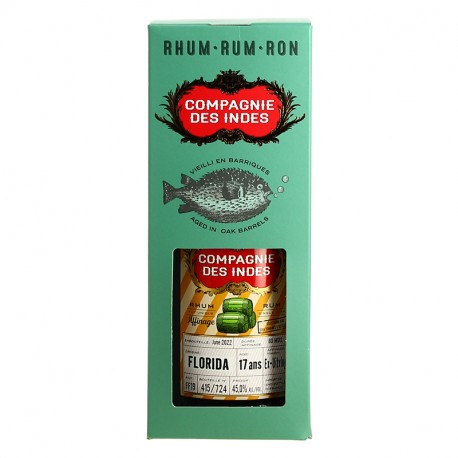 Rhum FLORIDA 17 Ans Compagnies des Indes 70 cl  Affiné en  Ex Fût de Rhum Uitvlugt