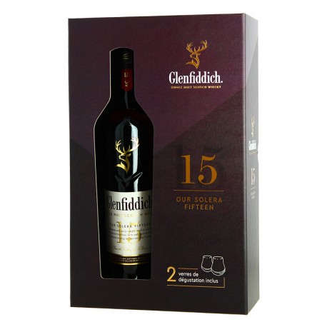 Whisky GLENFIDDICH 15 Ans Solera Coffret + 2 Verres 70cl