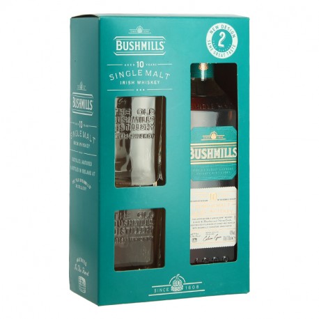 Coffret BUSHMILLS 10 Ans Irish Single malt Whiskey + 2 Verres 70 cl 40°
