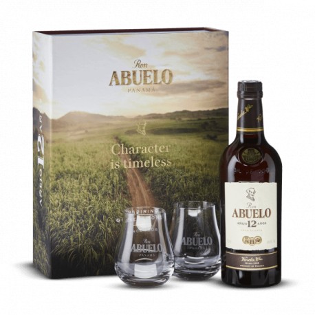 Coffret Cadeau Rhum ABUELO 12 Ans 70 cl + 2 Verres