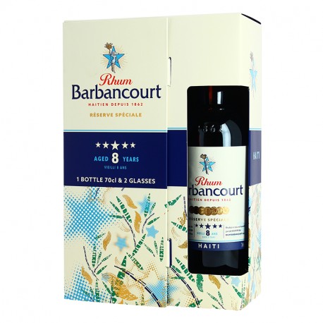 Coffret Rhum Barbancourt 5 * Réserve Spéciale 8 ans d'âge Rhum d'Haïti + 2 verres