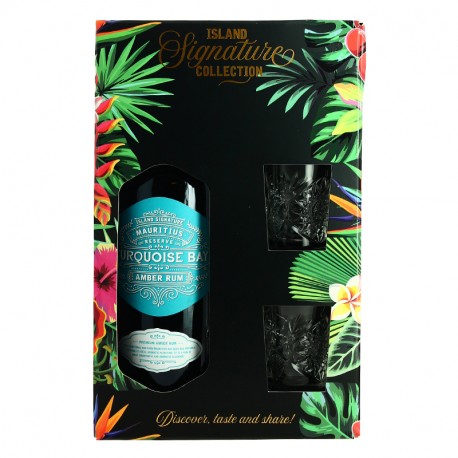 Coffret cadeau Rhum Turquoise Bay Rhum Ambré de l'Île Maurice 70 cl + 4 Shooters